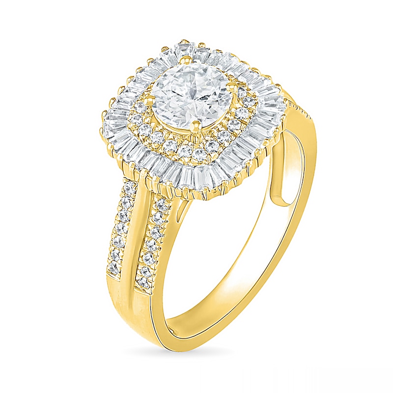 Main Image 6 of 1.45 CT. T.W. Baguette and Round Diamond Cushion-Shaped Sunburst Frame Bridal Set in 10K Gold