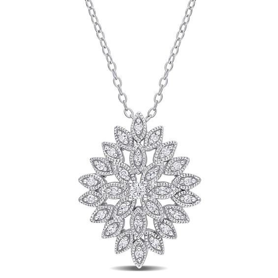 0.25 CT. T.W. Composite Diamond Vintage-Style Flower Pendant in Sterling Silver