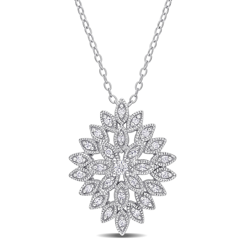 0.25 CT. T.W. Composite Diamond Vintage-Style Flower Pendant in Sterling Silver