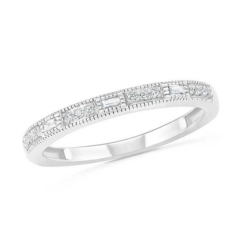 0.085 CT. T.W. Baguette and Round Diamond Vintage-Style Anniversary Band in 10K White Gold