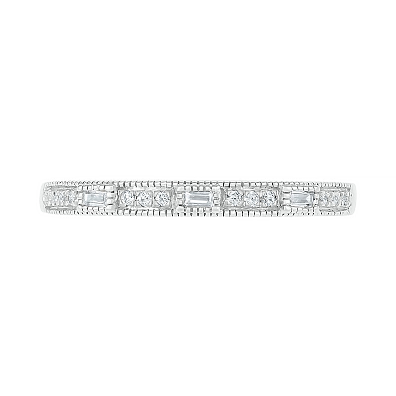 0.085 CT. T.W. Baguette and Round Diamond Vintage-Style Anniversary Band in 10K White Gold