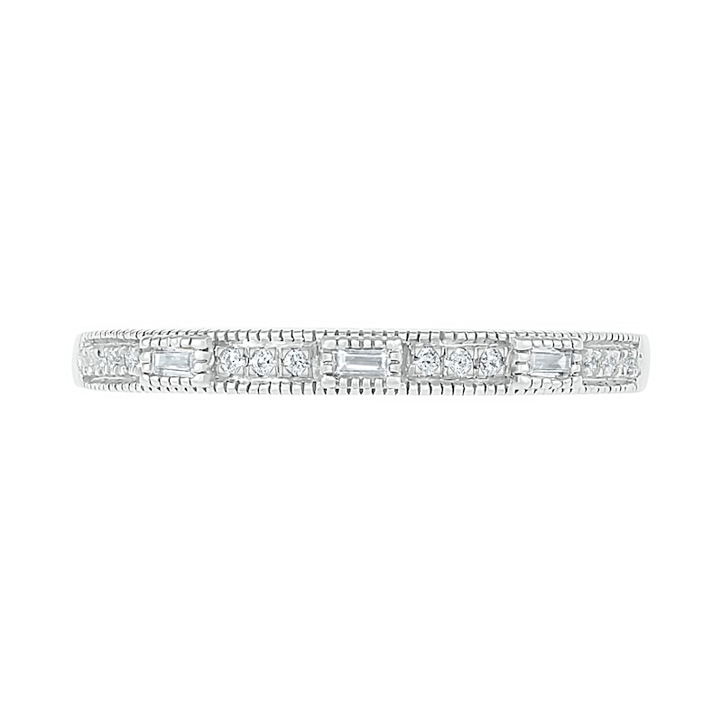 Main Image 2 of 0.085 CT. T.W. Baguette and Round Diamond Vintage-Style Anniversary Band in 10K White Gold