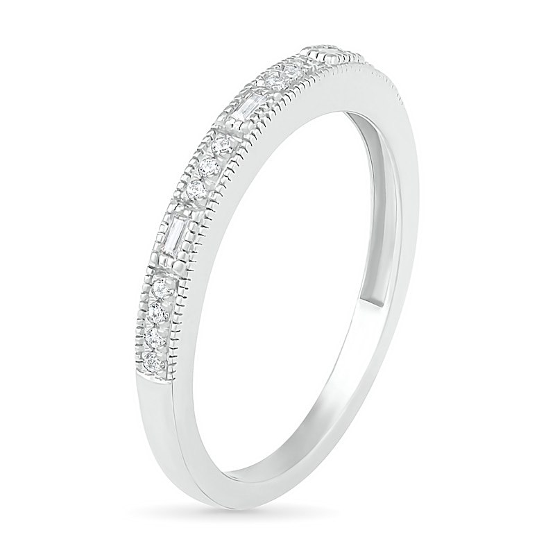 Main Image 3 of 0.085 CT. T.W. Baguette and Round Diamond Vintage-Style Anniversary Band in 10K White Gold