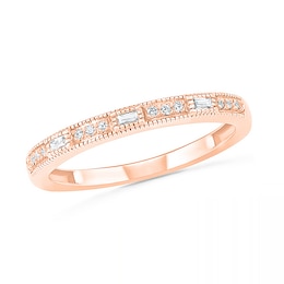 0.085 CT. T.W. Baguette and Round Diamond Vintage-Style Anniversary Band in 10K Rose Gold