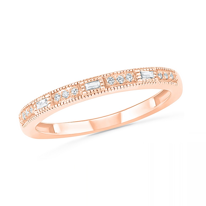 0.085 CT. T.W. Baguette and Round Diamond Vintage-Style Anniversary Band in 10K Rose Gold|Peoples Jewellers