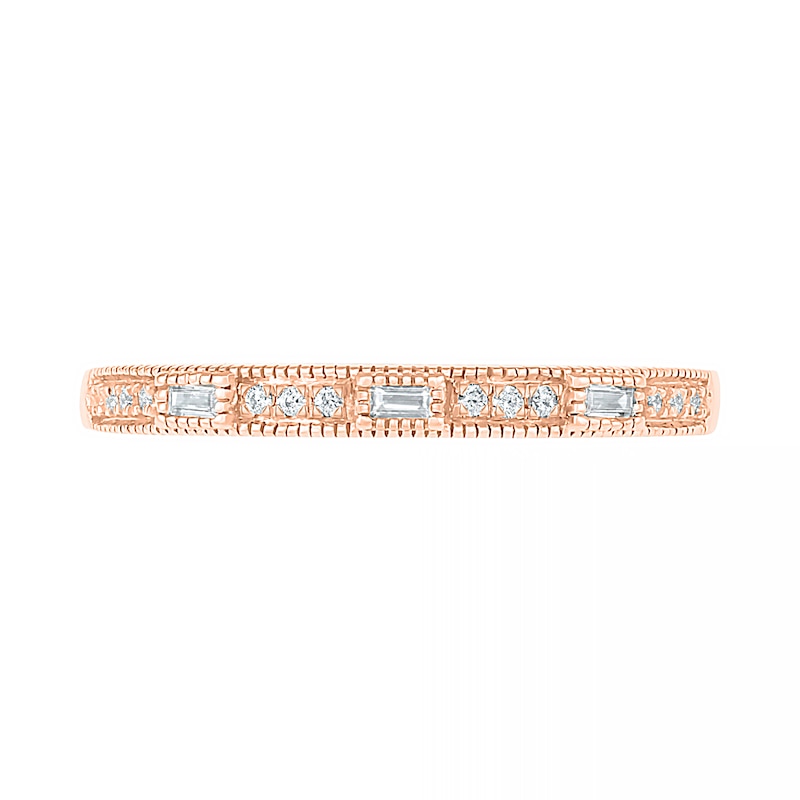 0.085 CT. T.W. Baguette and Round Diamond Vintage-Style Anniversary Band in 10K Rose Gold