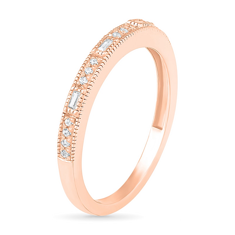 0.085 CT. T.W. Baguette and Round Diamond Vintage-Style Anniversary Band in 10K Rose Gold