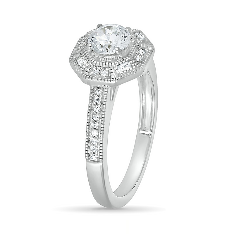 0.69 CT. T.W. Baguette and Round Diamond Octagonal Frame Vintage-Style Bridal Set in 10K White Gold