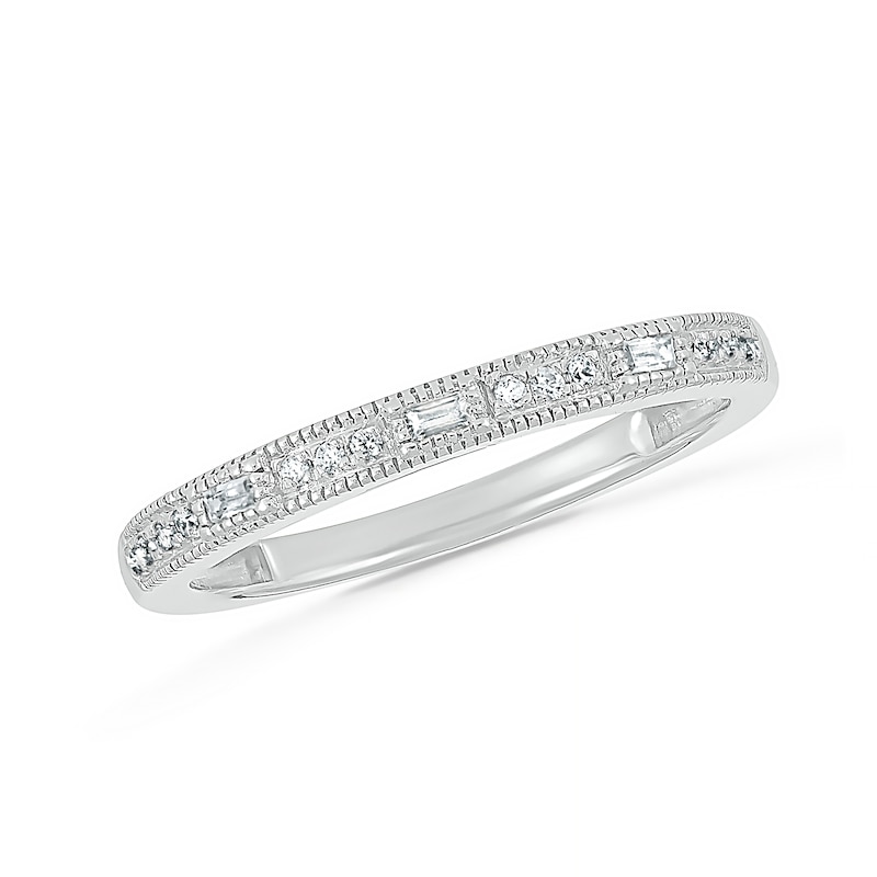 0.69 CT. T.W. Baguette and Round Diamond Octagonal Frame Vintage-Style Bridal Set in 10K White Gold
