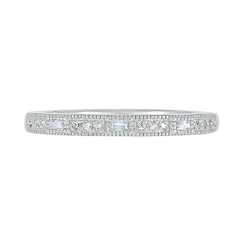 0.69 CT. T.W. Baguette and Round Diamond Octagonal Frame Vintage-Style Bridal Set in 10K White Gold