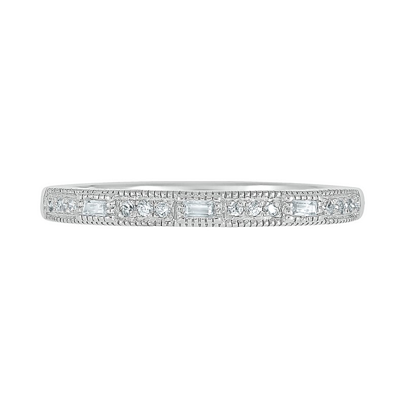 0.69 CT. T.W. Baguette and Round Diamond Octagonal Frame Vintage-Style Bridal Set in 10K White Gold