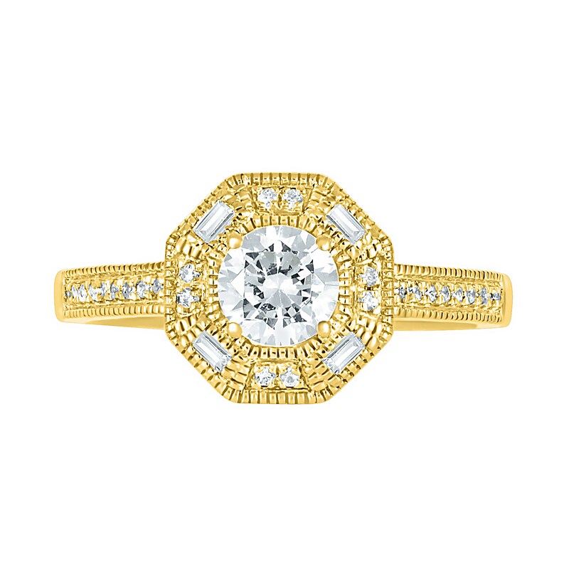 Main Image 5 of 0.69 CT. T.W. Baguette and Round Diamond Octagonal Frame Vintage-Style Bridal Set in 10K Gold