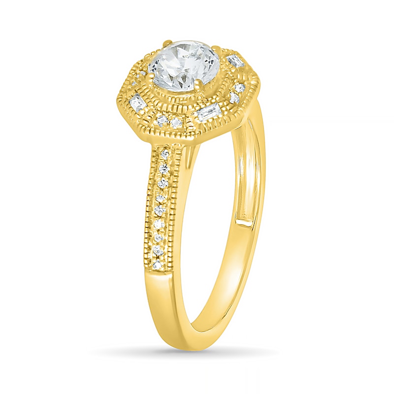 Main Image 6 of 0.69 CT. T.W. Baguette and Round Diamond Octagonal Frame Vintage-Style Bridal Set in 10K Gold