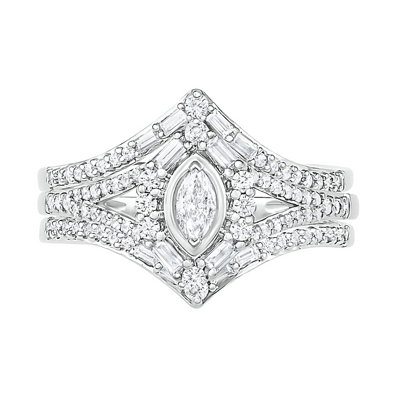 0.69 CT. T.W. Multi-Shape Diamond Chevron Split Shank Bridal Set in 10K White Gold