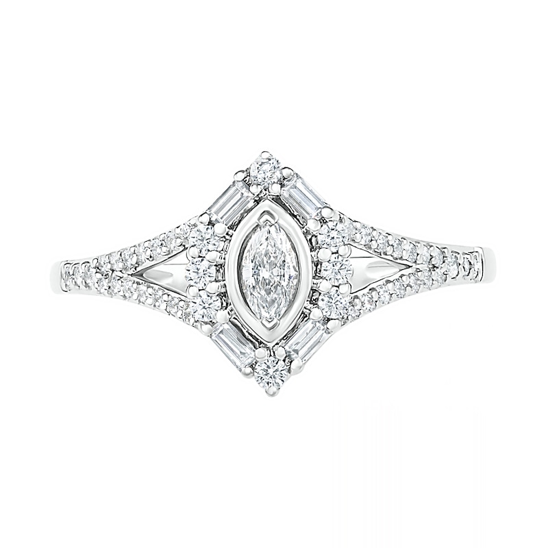 0.69 CT. T.W. Multi-Shape Diamond Chevron Split Shank Bridal Set in 10K White Gold