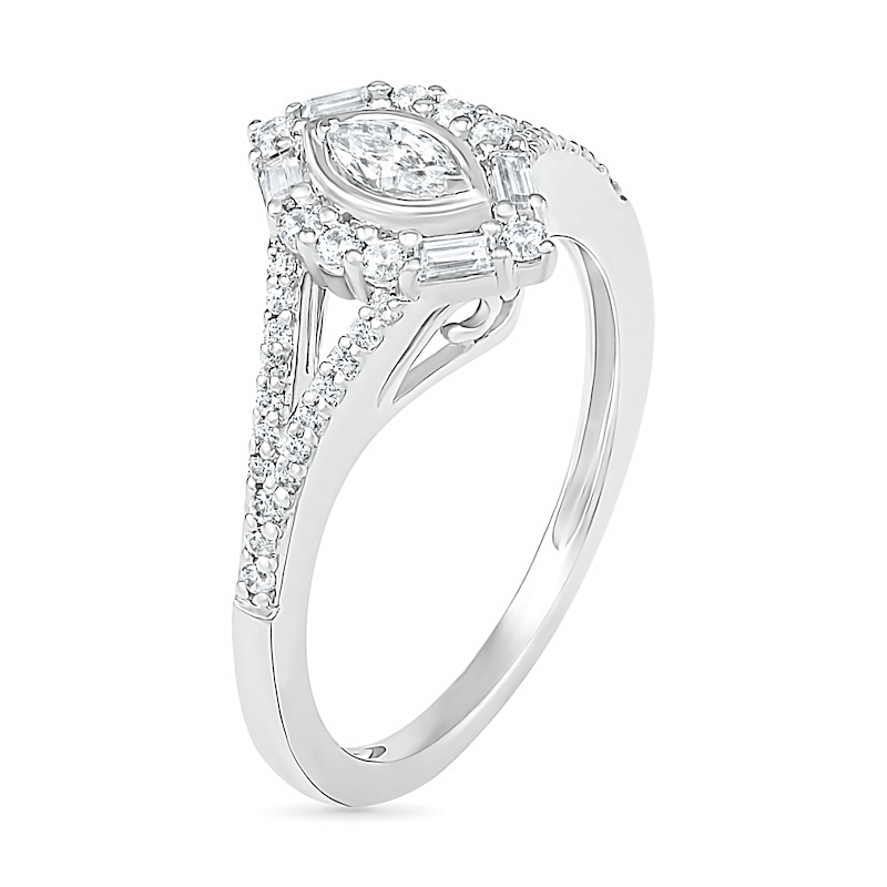 0.69 CT. T.W. Multi-Shape Diamond Chevron Split Shank Bridal Set in 10K White Gold