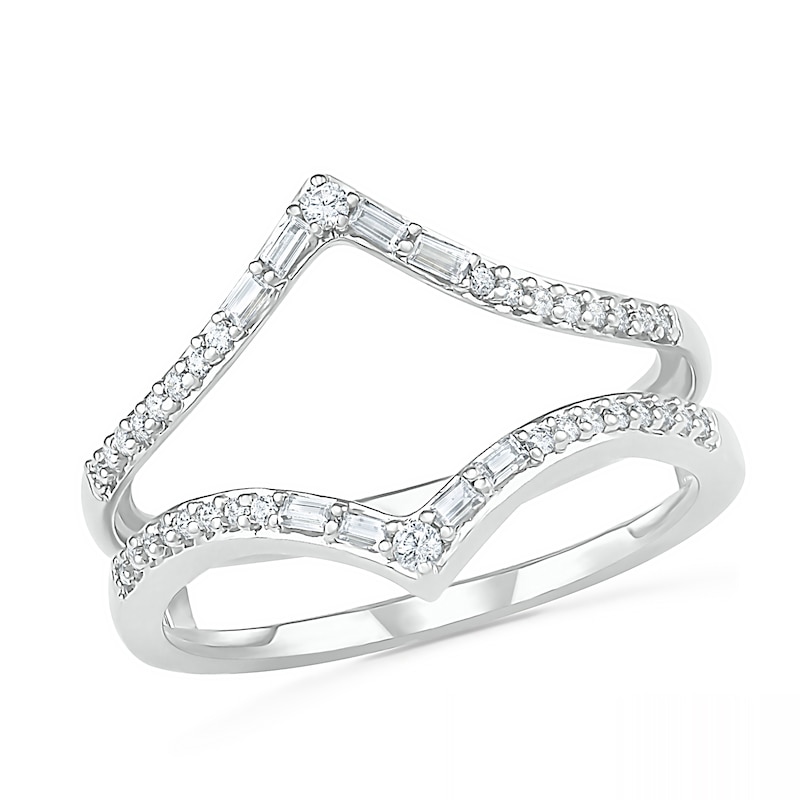 0.69 CT. T.W. Multi-Shape Diamond Chevron Split Shank Bridal Set in 10K White Gold