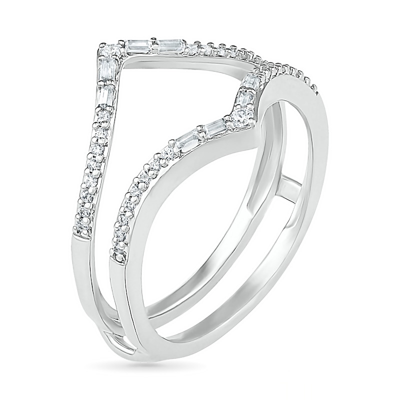 0.69 CT. T.W. Multi-Shape Diamond Chevron Split Shank Bridal Set in 10K White Gold