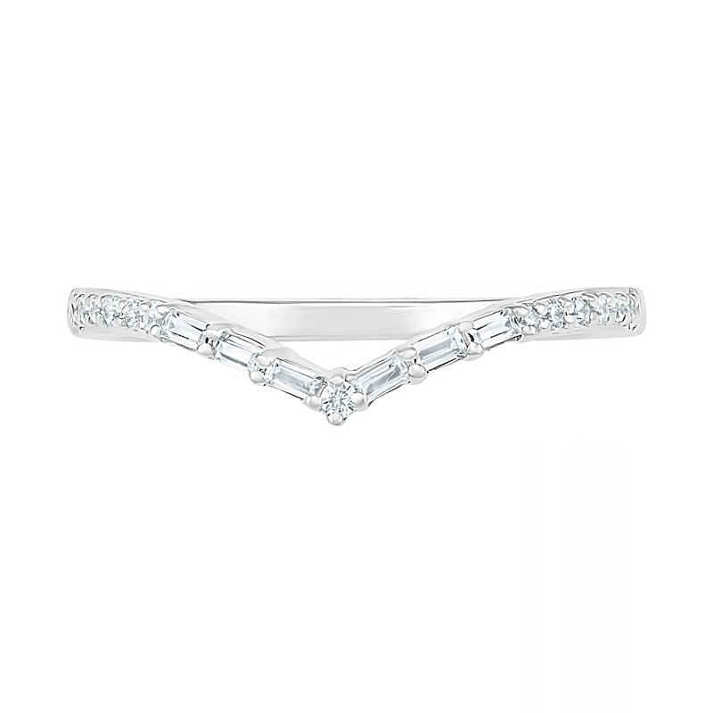 0.145 CT. T.W. Baguette and Round Diamond Chevron Anniversary Band in 10K White Gold