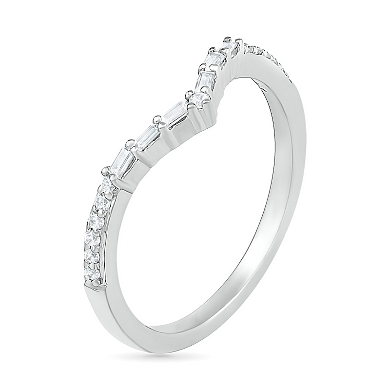 0.145 CT. T.W. Baguette and Round Diamond Chevron Anniversary Band in 10K White Gold