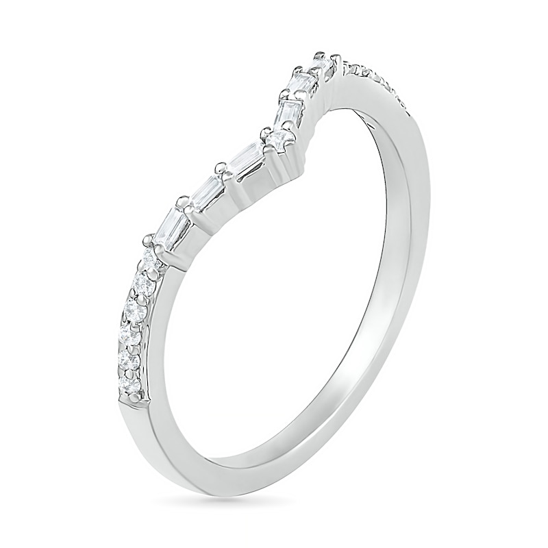 Main Image 3 of 0.145 CT. T.W. Baguette and Round Diamond Chevron Anniversary Band in 10K White Gold