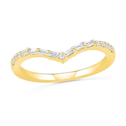 0.145 CT. T.W. Baguette and Round Diamond Chevron Anniversary Band in 10K Gold