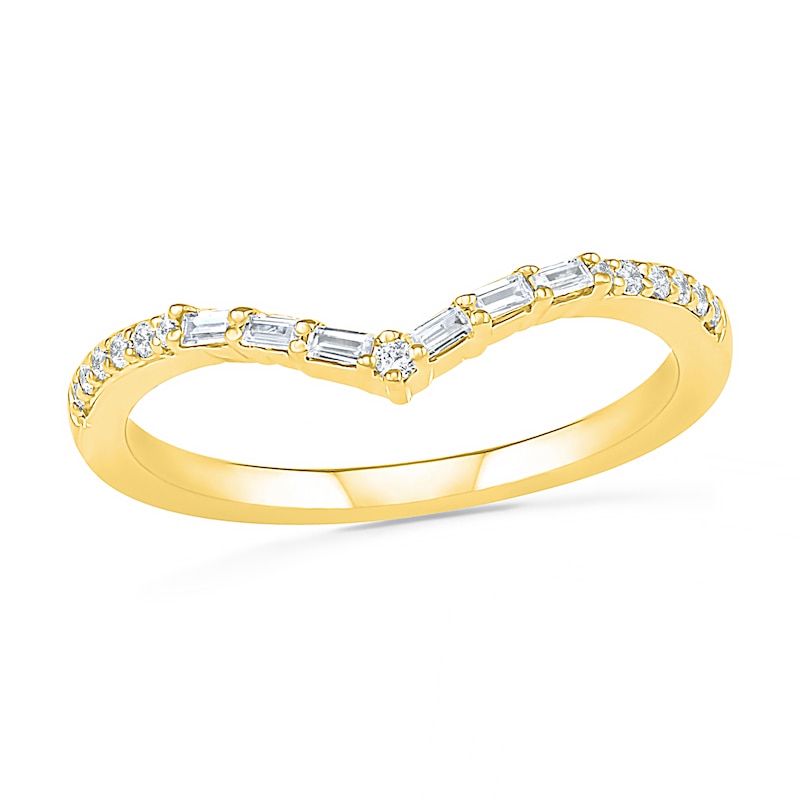 0.145 CT. T.W. Baguette and Round Diamond Chevron Anniversary Band in 10K Gold