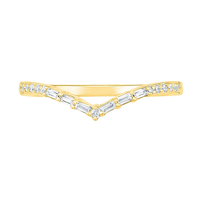 0.145 CT. T.W. Baguette and Round Diamond Chevron Anniversary Band in 10K Gold