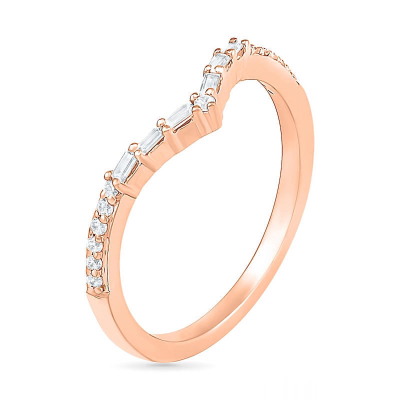 0.145 CT. T.W. Baguette and Round Diamond Chevron Anniversary Band in 10K Rose Gold|Peoples Jewellers