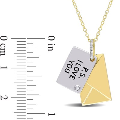 Diamond Accent "P.S. I LOVE YOU" Letter Pendant in Sterling Silver with Yellow Rhodium Plate