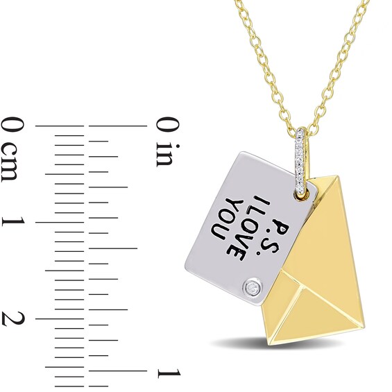 Diamond Accent "P.S. I LOVE YOU" Letter Pendant in Sterling Silver with Yellow Rhodium Plate