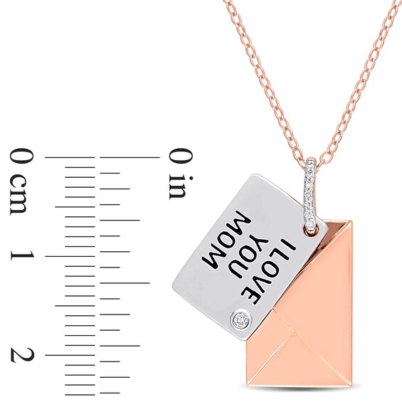 Diamond Accent "I LOVE YOU MOM" Letter Pendant in Sterling Silver with Rose Rhodium Plate