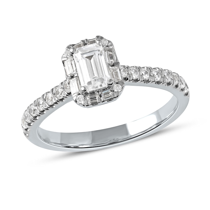 0.75 CT. T.W. Emerald-Cut Diamond Frame Engagement Ring in 10K White Gold (I/I1)