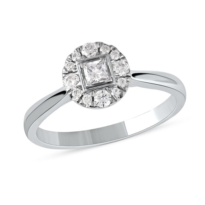 0.33 CT. T.W. Princess-Cut Diamond Round Frame Engagement Ring in 10K White Gold (I/I3)
