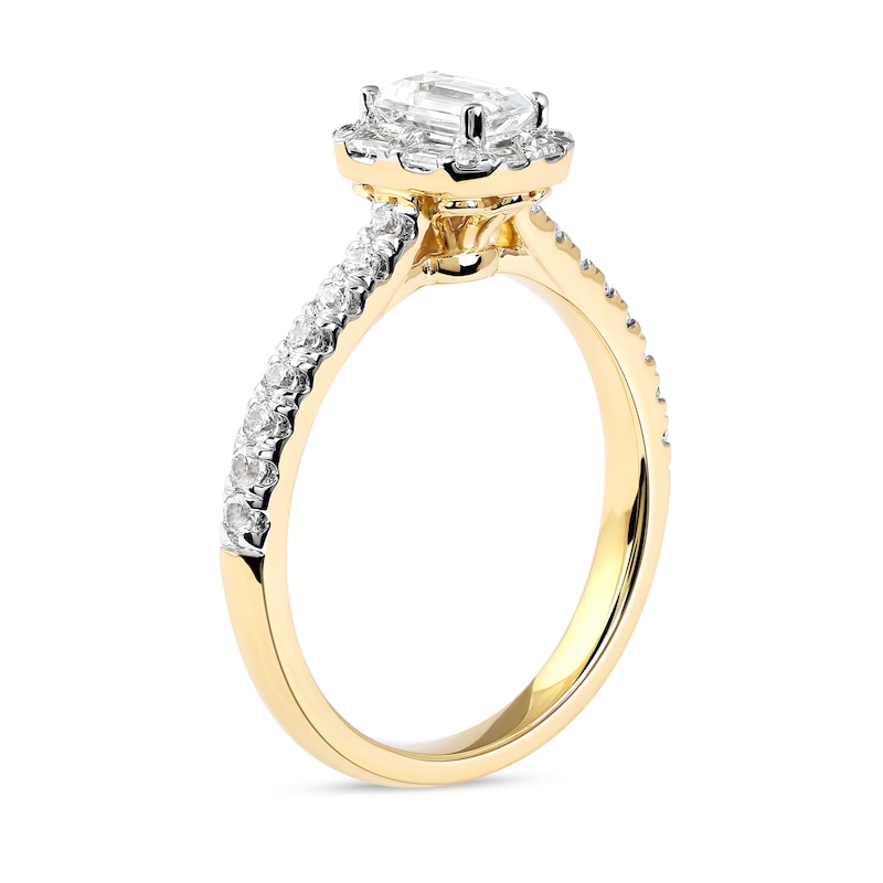 Main Image 2 of 0.75 CT. T.W. Emerald-Cut Diamond Frame Engagement Ring in 10K Gold (I/I1)