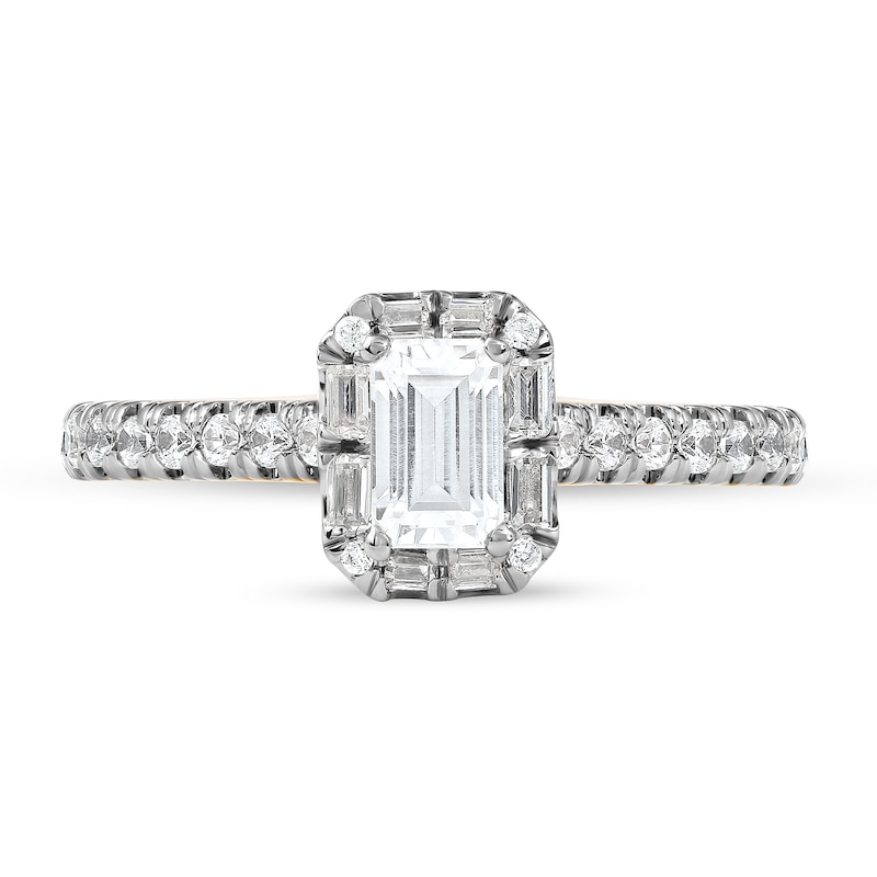 Main Image 3 of 0.75 CT. T.W. Emerald-Cut Diamond Frame Engagement Ring in 10K Gold (I/I1)