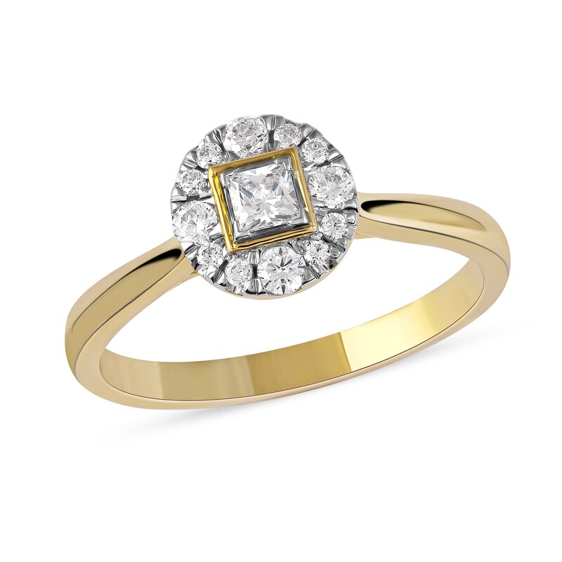 0.33 CT. T.W. Princess-Cut Diamond Round Frame Engagement Ring in 10K Gold (I/I3)