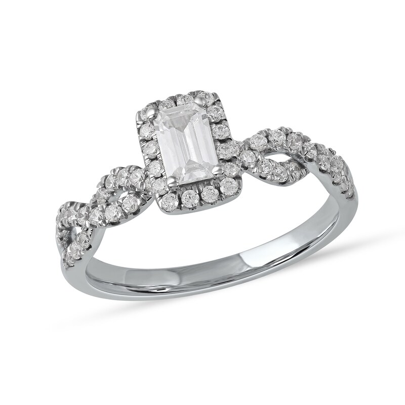 0.75 CT. T.W. Emerald-Cut Diamond Frame Twist Shank Engagement Ring in 10K White Gold (I/I1)
