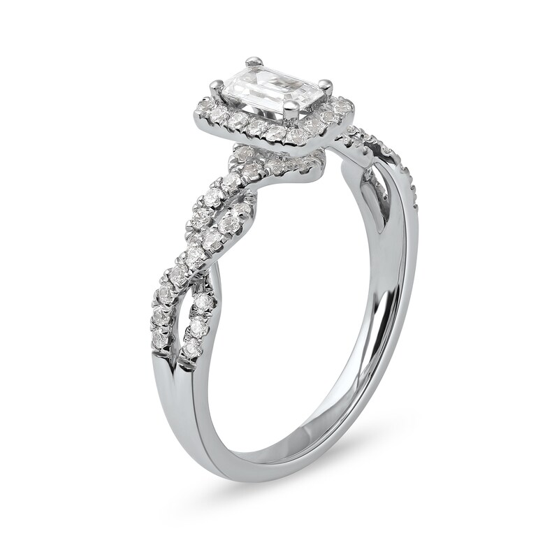 0.75 CT. T.W. Emerald-Cut Diamond Frame Twist Shank Engagement Ring in 10K White Gold (I/I1)