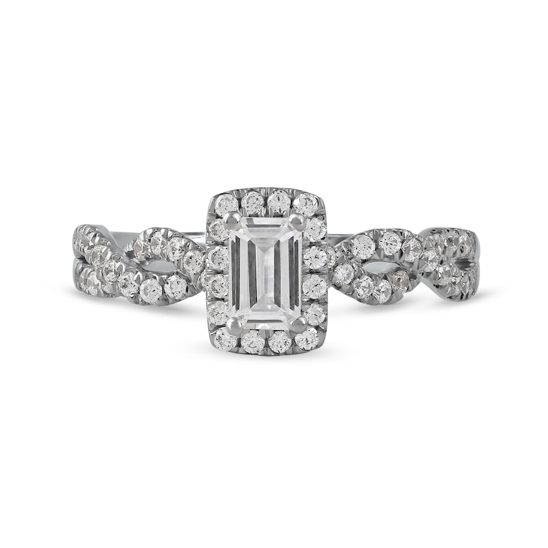 0.75 CT. T.W. Emerald-Cut Diamond Frame Twist Shank Engagement Ring in 10K White Gold (I/I1)
