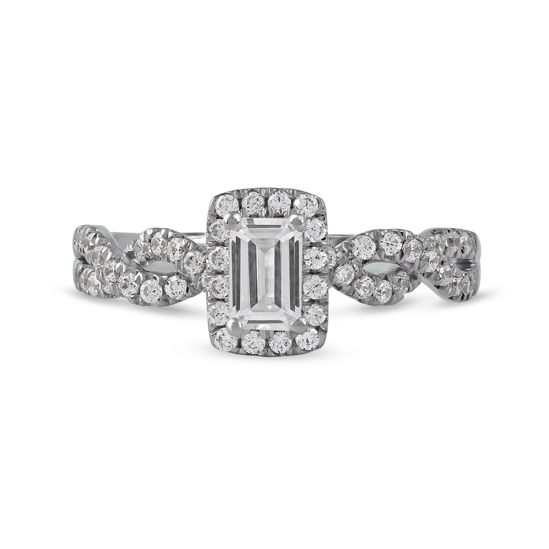 0.75 CT. T.W. Emerald-Cut Diamond Frame Twist Shank Engagement Ring in 10K White Gold (I/I1)