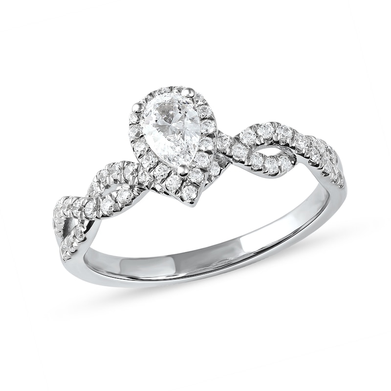 0.75 CT. T.W. Pear-Shaped Frame Twist Shank Engagement Ring in 10K White Gold (I/I1)