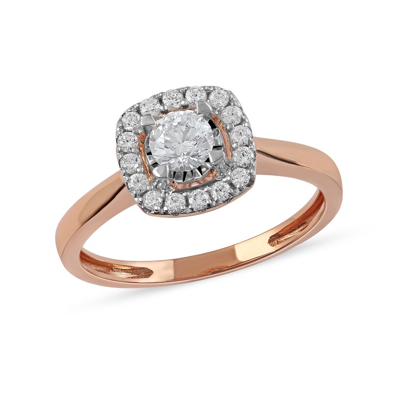 0.50 CT. T.W. Diamond Cushion Frame Engagement Ring in 10K Rose Gold (J/I3)