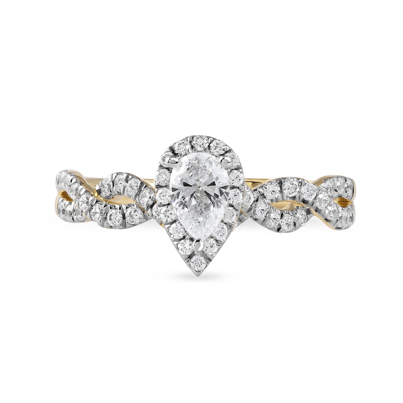 Main Image 3 of 0.75 CT. T.W. Pear-Shaped Diamond Frame Twist Shank Engagement Ring in 10K Gold (I/I1)