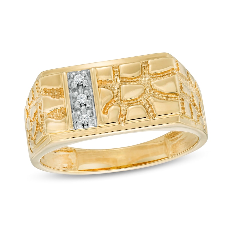 Main Image 1 of Men's Diamond Accent Rectangle-Top Nugget Ring in 10K Gold