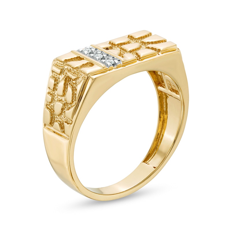 Main Image 3 of Men's Diamond Accent Rectangle-Top Nugget Ring in 10K Gold