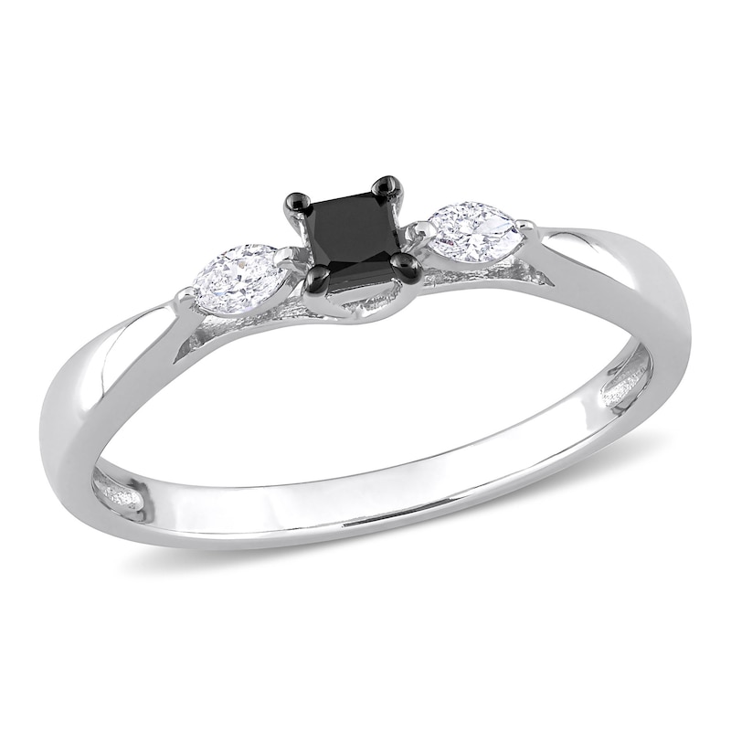 0.25 CT. T.W. Black Enhanced and White Diamond Promise Ring in 10K White Gold