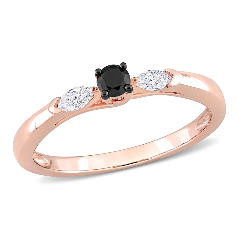 0.24 CT. T.W. Black Enhanced and White Diamond Promise Ring in 10K Rose Gold