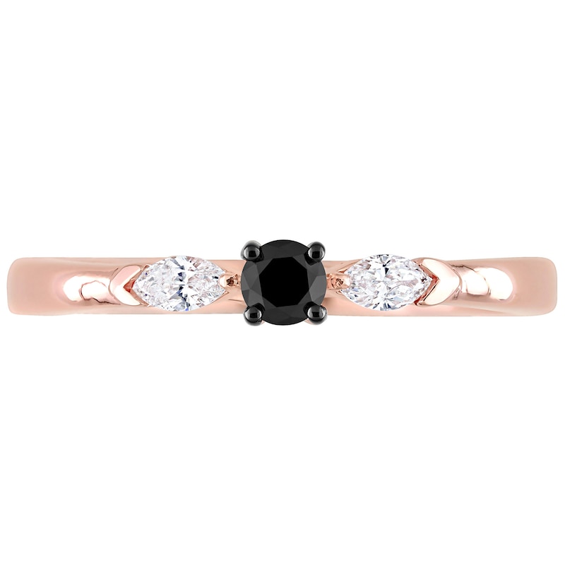 0.24 CT. T.W. Black Enhanced and White Diamond Promise Ring in 10K Rose Gold
