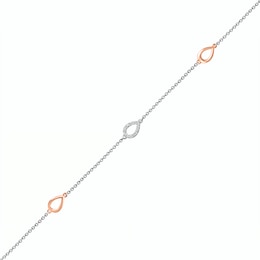 0.04 CT. T.W. Diamond Teardrop Station Anklet in Sterling Silver and 10K Rose Gold – 10"